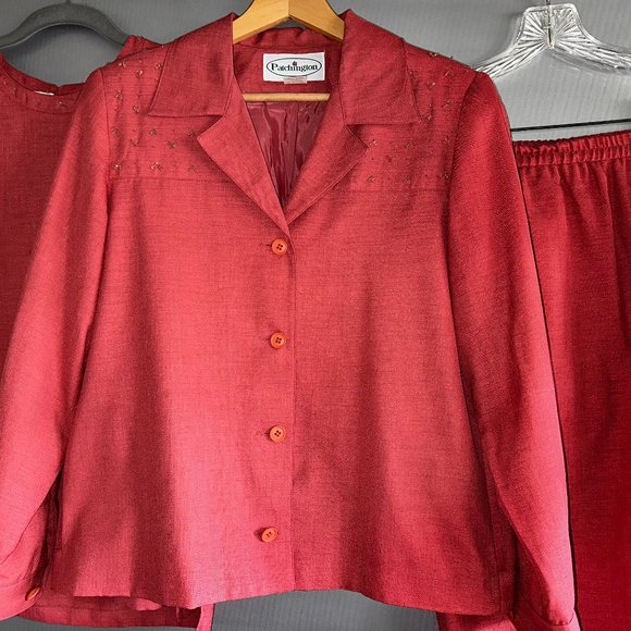 Vintage Patchington 3 pc Set seashell coral pink Jacket Pants Top sz S small - Picture 10 of 15